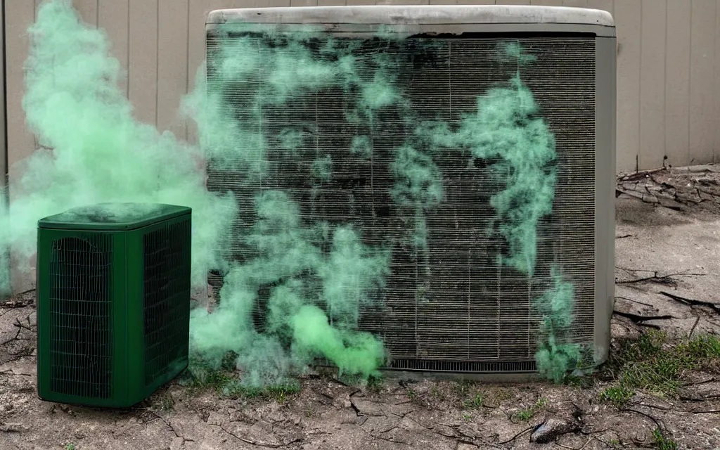 Prompt: evil ac unit after the apocalypse, green smoke