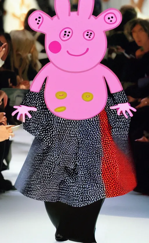 Image similar to peppa pig wearing issey miyake pleats please, photograph by terry richardson
