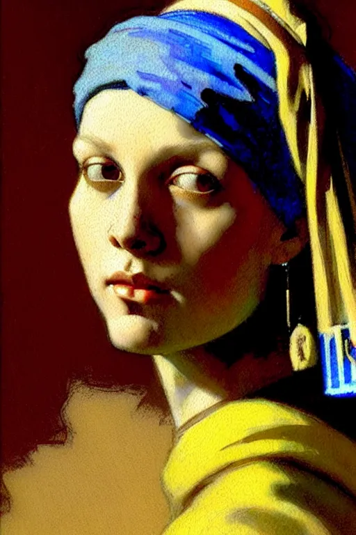 Image similar to full character portrait fallout character not the girl with the pearl earring character design, painting by gaston bussiere, katsuya terada, nc wyeth, greg rutkowski, craig mullins, vermeer, frank frazetta, mucha, tom of finland, trending on artstation, jeffery catherine jones