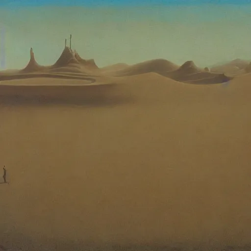 Image similar to a painting of a desert with a lot of sand, a matte painting by Beksinski, featured on cg society, surrealism, apocalypse landscape, matte painting, apocalypse art