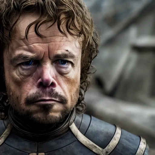 Image similar to Elon Musk as Tyrion Lannister, still from Game of Thrones, tv show, detailed, 4K