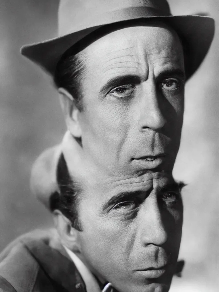 Prompt: photo of humphrey bogart from casablanca ( 1 9 4 2 ), close - up, high detail, studio, sharp, dramatic light, studio, 8 5 mm sigma art lens