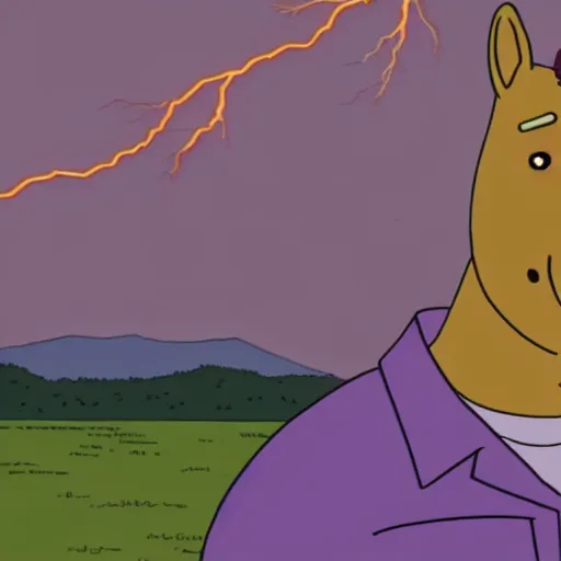 Prompt: Bojack Horseman struck by lightning