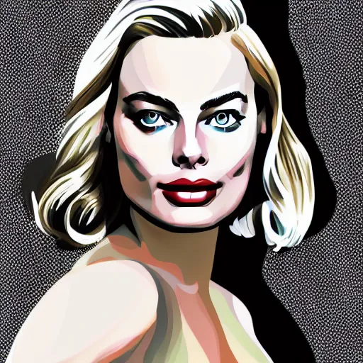 Image similar to An illustration of margot robbie in the style of andre ducci