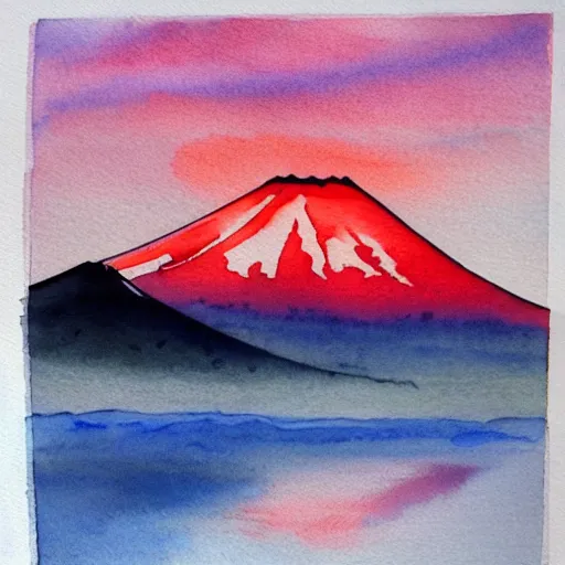 Prompt: Mount Fuji, sunset, watercolour ink