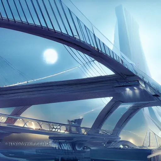 Prompt: The Erasmus Bridge during an alien invasion, hyperdetailed, artstation, cgsociety, 8k