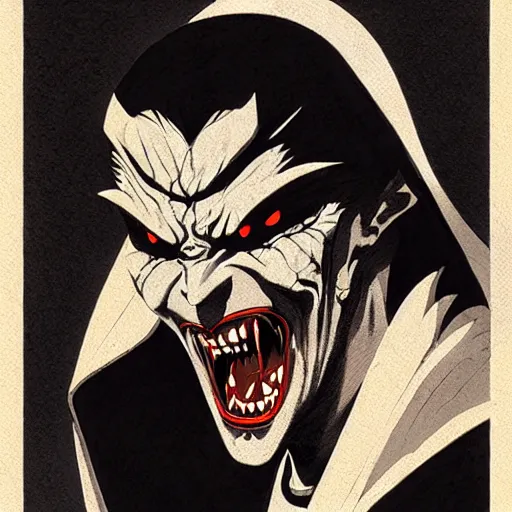 Prompt: scary vampire priest, evil grin, closeup, cinematic, powerful, super detailed and intricate, by koson ohara, by darwyn cooke, by greg rutkowski, by satoshi kon