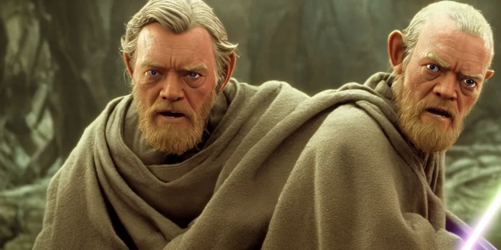 Image similar to obi - wan kenobi disney plus show season 2, jedi master yoda puppet from 1 9 8 0 s empire strikes back, hanging out with old mace windu on dagobah played samuel l jackson ultra realistic faces, 4 k, movie still, uhd, sharp, detailed, cinematic, render, modern