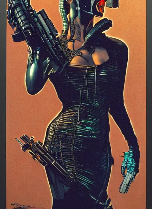Prompt: cyberpunk assassin. portrait by clyde caldwell and jean giraud and anton otto fischer and will eisner and gil elvgren