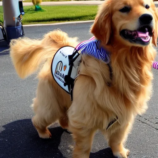 Prompt: a golden retriever who's a ghostbuster