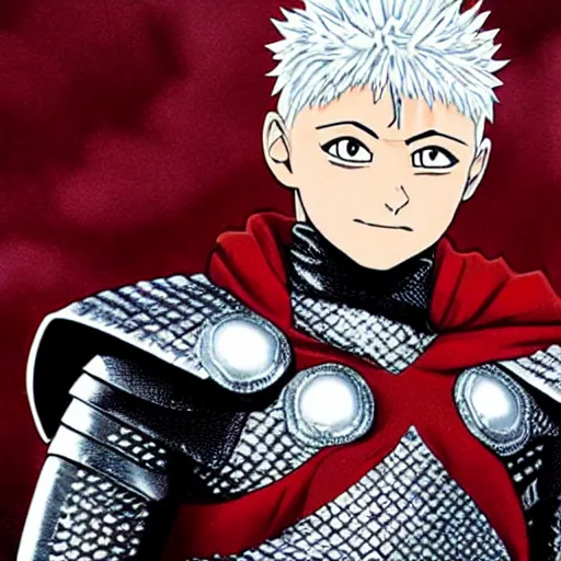 Prompt: older killua zoldyck as thor, full body armor, chainmail sleeves,