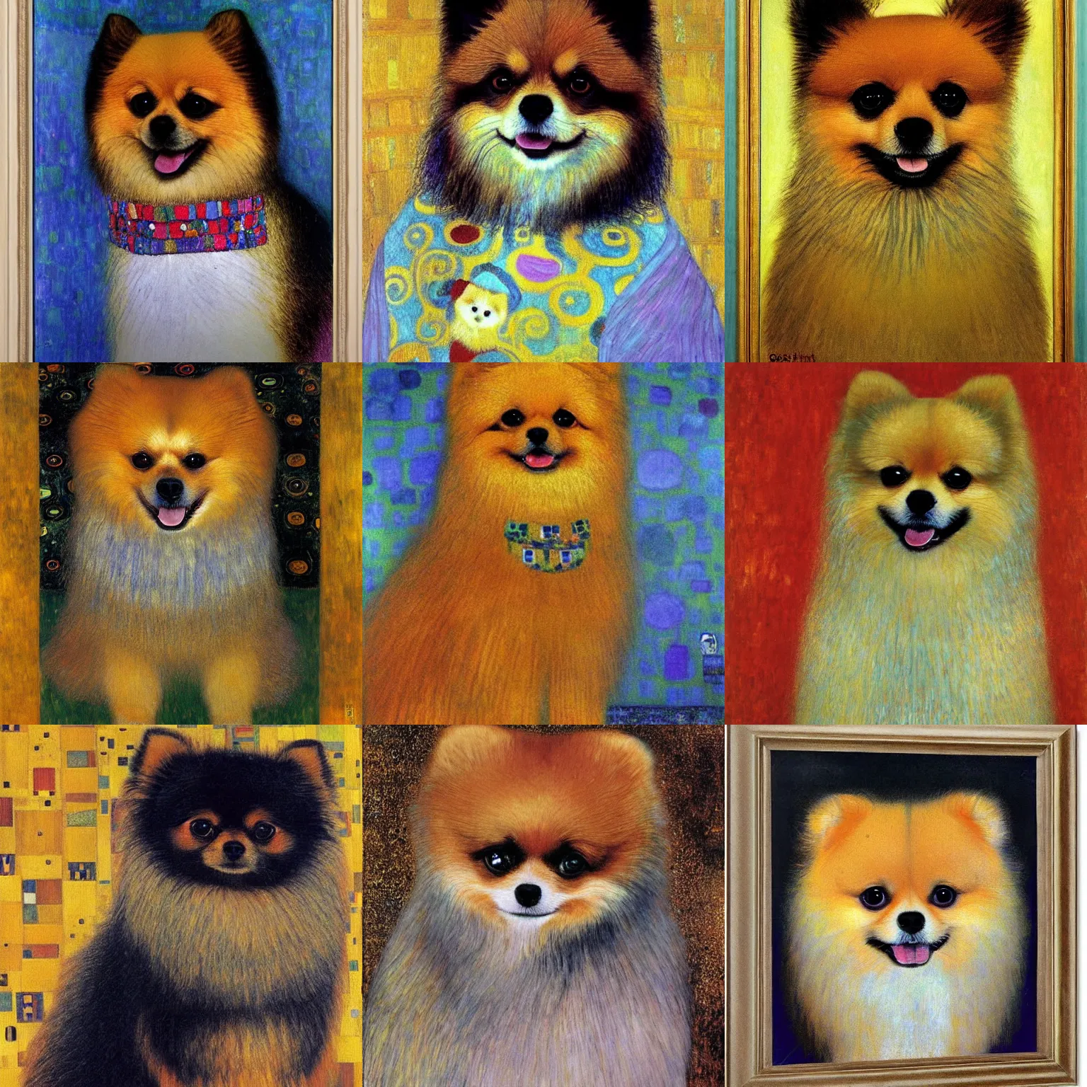 Prompt: a portrait of a pomeranian painted by gustav klimt