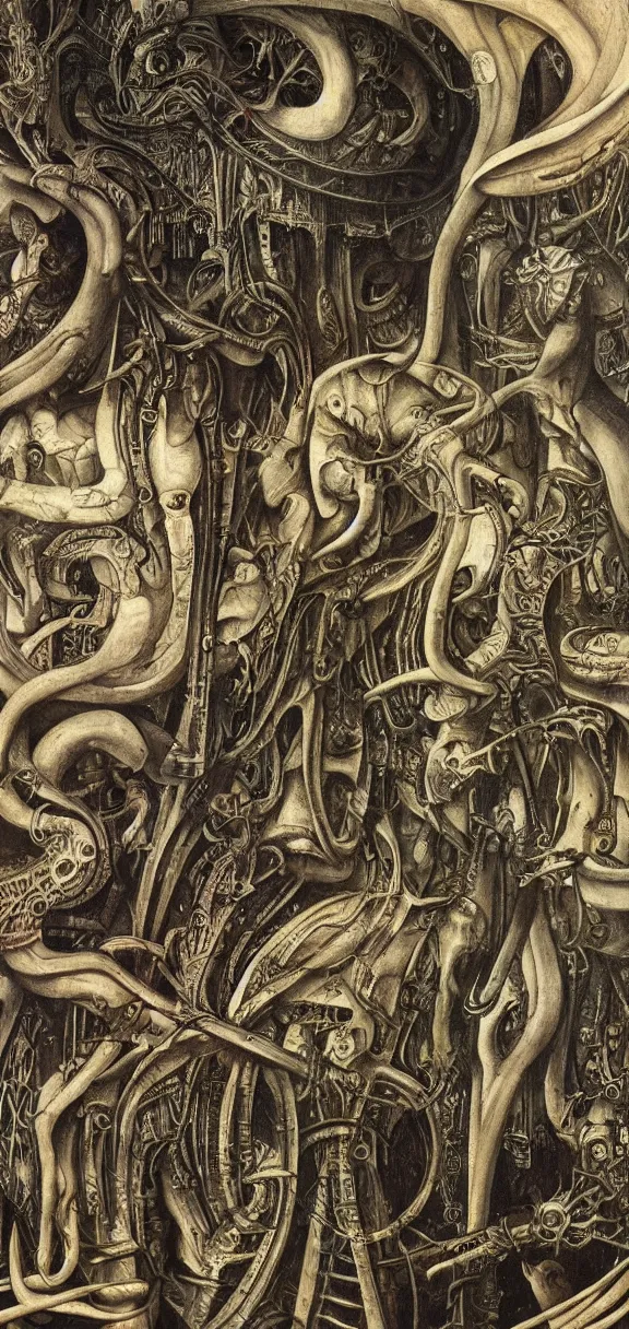 Prompt: an incredibly detailed masterpiece collaborative painting by bosch and Giger, ornate, detailed, high resolution, wow!, intricate