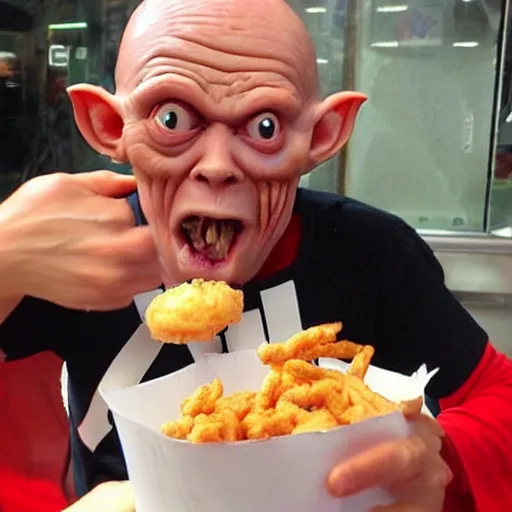 Image similar to gollum at kfc