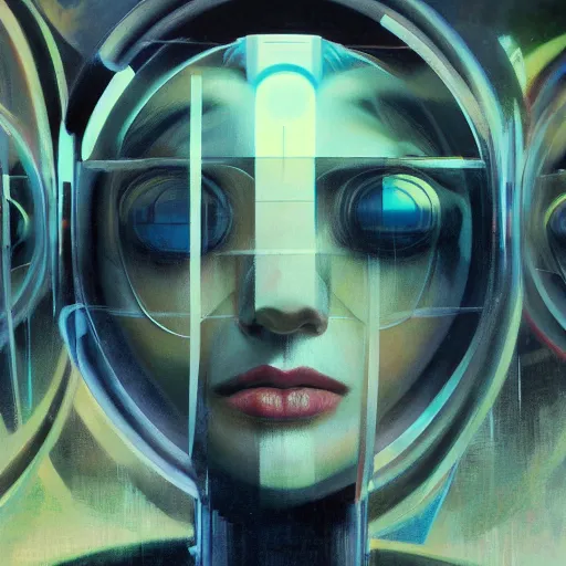 Prompt: detailed face of a woman, clockwork, moment, tectonic sky, skydome, bullet train, turbines, utopian, tech noir, wet reflections, prism, atmospheric, ambient, pj crook, syd mead, livia prima, nick alm, casey baugh