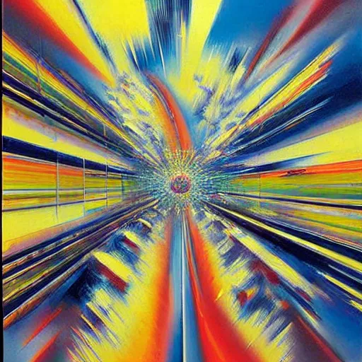 Image similar to abstract art representing momentum, oil painting by john berkey and gabriel dawe, masterwork