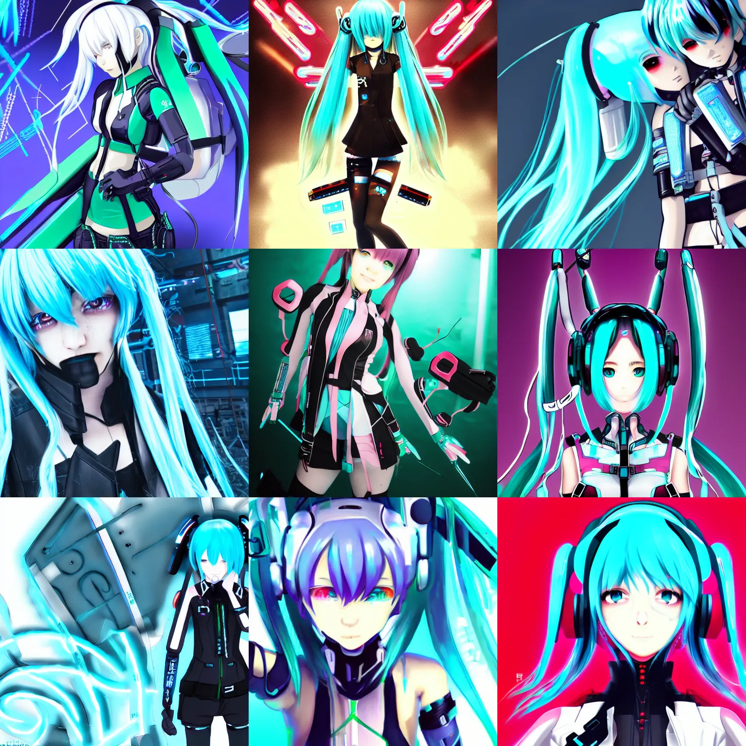 Prompt: cyberpunk Hatsune Miku cyborg, trending on pixiv