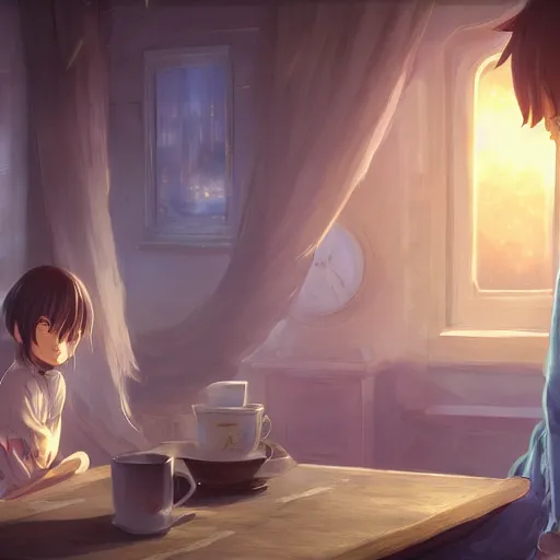 Prompt: A cup of light, extra detailed, digital illustration, by Makoto Shinkai and thomas kinkade, digital painting, Matte painting, trending on artstation and unreal engine