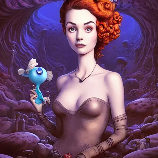 Image similar to Lofi portrait in cavern, Pixar style by Joe Fenton and Stanley Artgerm and Tom Bagshaw and Tim Burton