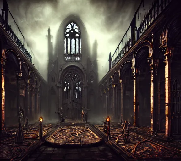 Image similar to steam necropolis, memento mori, gothic, neo - gothic, art nouveau, hyperdetailed copper patina medieval icon, stefan morrell, philippe druillet, ralph mcquarrie, concept art, steampunk, unreal engine, detailed intricate environment, octane render, moody atmospherics, volumetric lighting, ultrasharp, ominous, otherworldly