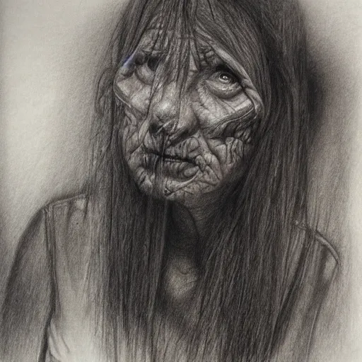 Prompt: An intruder, pencil drawing, portrait, highly detailed, Stephen Gammell, trending on artstation