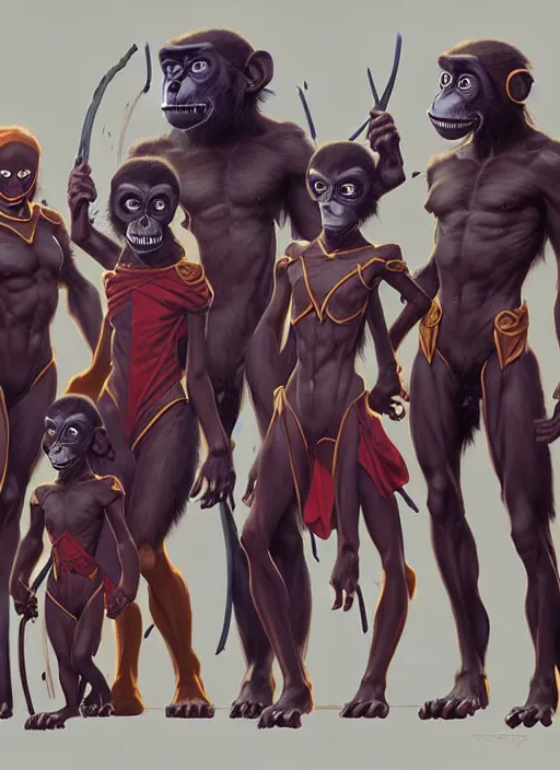 Prompt: of group of anthropomorphic ape kids in super hero costumes lined up ready for battle against death, perfect face anatomy, intricate, elegant, highly detailed, artstation, art by artgerm, art by greg rutkowski, anime, stylish, mucha, cyberpunk, concept art, smooth, sharp focus, wlop