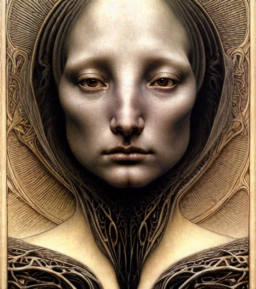 Image similar to detailed realistic beautiful young medieval alien face portrait by jean delville, gustave dore and marco mazzoni, art nouveau, symbolist, visionary, gothic, pre - raphaelite. horizontal symmetry by zdzisław beksinski, iris van herpen, raymond swanland and alphonse mucha. highly detailed, hyper - real, beautiful