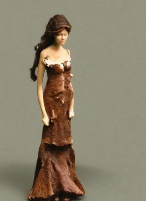 Prompt: Images on the store website, eBay, Full body, Miniature of a young woman stand next to dog