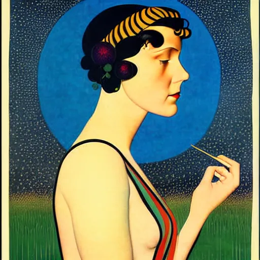 Image similar to Art in the style of Coles Phillips, Gaia, Full figured Mother Earth, portrait, Herbert Bayer, Kandinsky