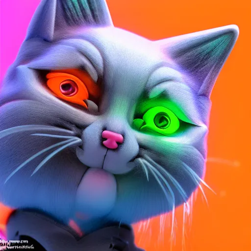 Image similar to chibi cat made from colorful latex - 8 k octane render