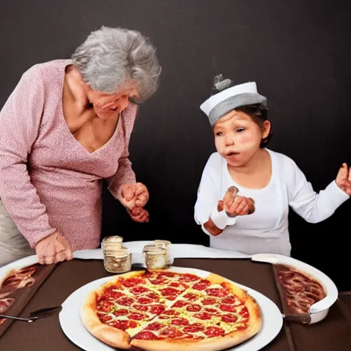 Image similar to grandmas fighting over who can eat the pizza