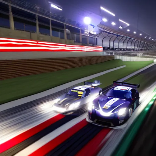 Image similar to Start of a GT3 race at Suzuka during night, cinematic, realistic