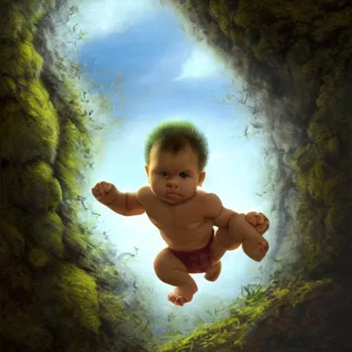 Image similar to a baby hulk leaving the nest to fly for the first time, oil on canvas, portrait, intricate, 8k highly professionally detailed, HDR, CGsociety