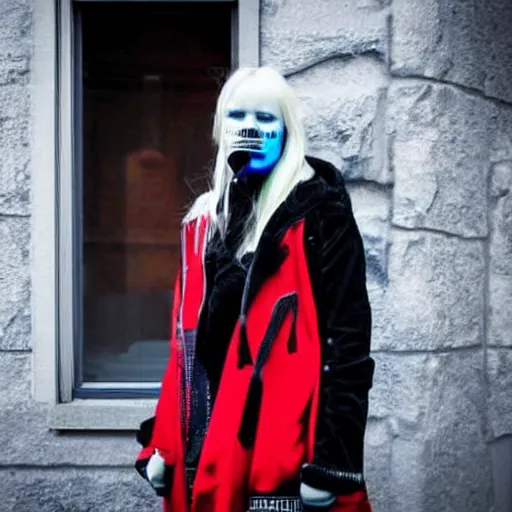 Prompt: Norvegian singer Aurora as a badass Cyberpunk bank robber