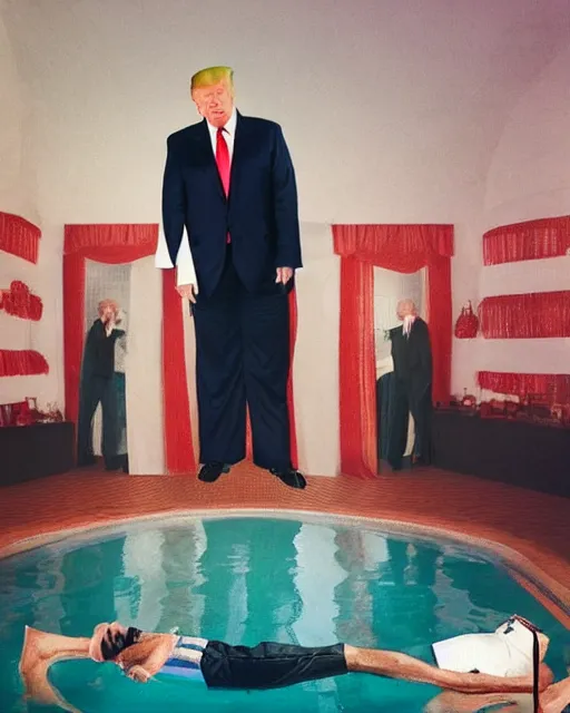 Image similar to donald trump as the big lebowski, photorealistic, photographed in the style of annie leibovitz