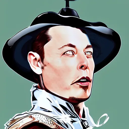 Image similar to elon musk as a musketeer, he has a big black hat and holds a shiny sword, digital art