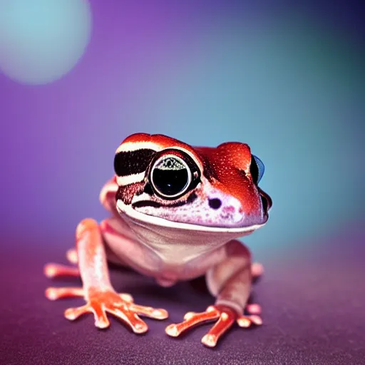 Image similar to “A beautiful ultradetailed digital painting of Amazon milk frog, light effect, very detailed, by beeple, Makoto Shinkai, 4k, Trending on artstation, ultrawide lens”