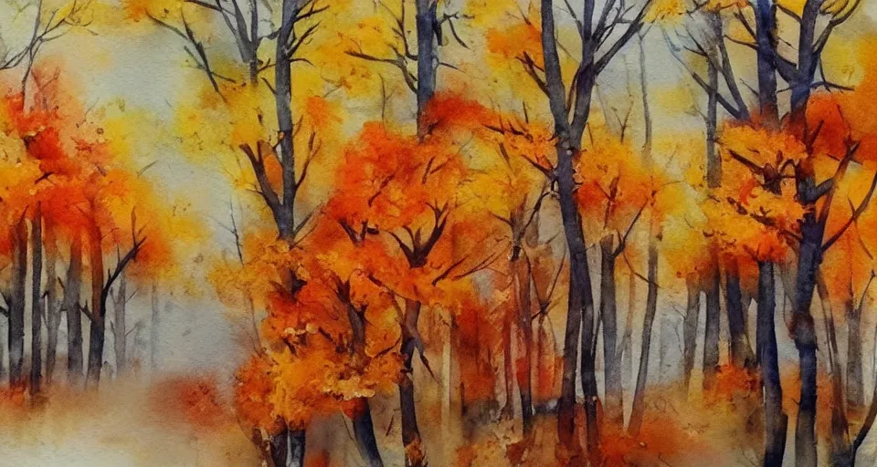 Prompt: autumn watercolor by arti chauhan trending on artstation