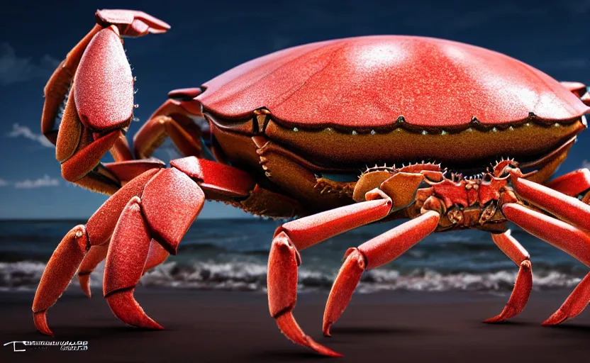 Image similar to giant crab, highly detailed, extremely high quality, hd, 4 k, 8 k, professional photographer, 4 0 mp, lifelike, top - rated, award winning, cinematic, realistic, detailed lighting, detailed shadows, sharp, no blur, edited, corrected, trending