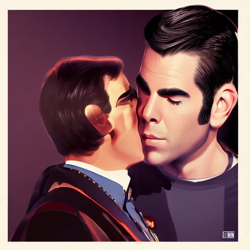 Prompt: ZACHARY QUINTO SPOCK kissing CHRIS PINE KIRK, hyperdetailed + artstation + cgsociety + 8k