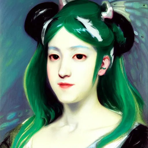Image similar to painted portrait of miku hatsune, by john singer sargent
