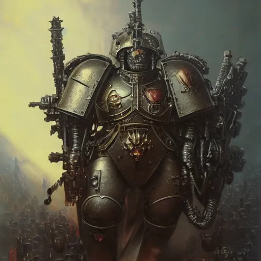 Image similar to warhammer 4 0 k god emperor armor, anthropomorphic shiba inu face visible, stuning 3 d render, masterpiece, glowing black aura, foggy dark, by donato giancola and greg rutkowski and wayne barlow and zdzisław beksinski, realistic face