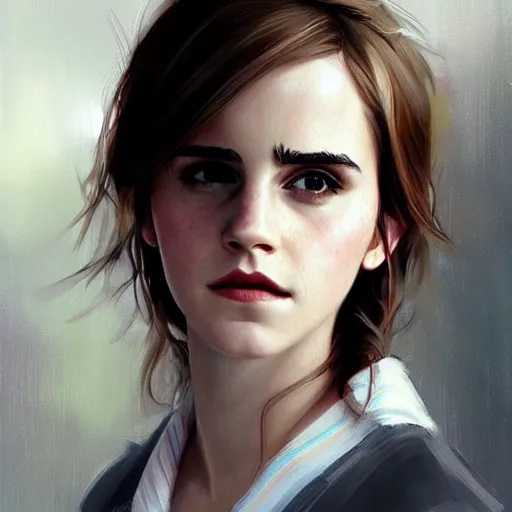 Image similar to portrait of emma watson, artwork by krenz cushart,