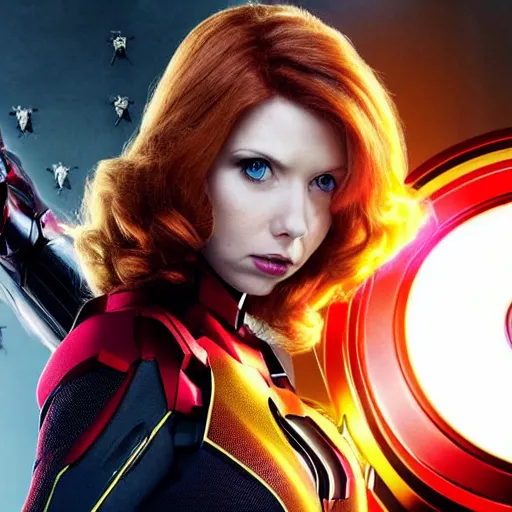 Image similar to A still photograph of Amouranth as Black Widow in Iron Man 2,