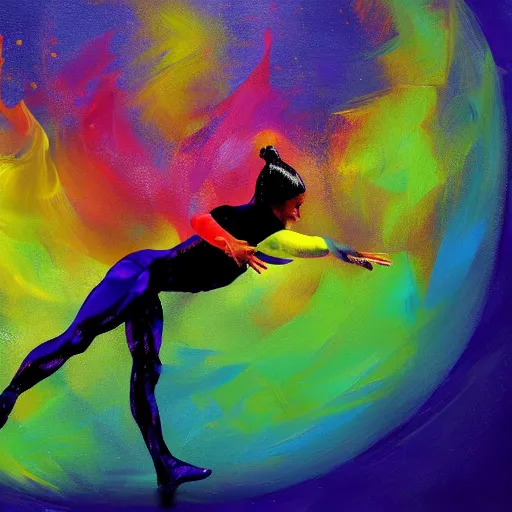 beautiful gymnast on fluid masses of oil paint, bright | Stable ...