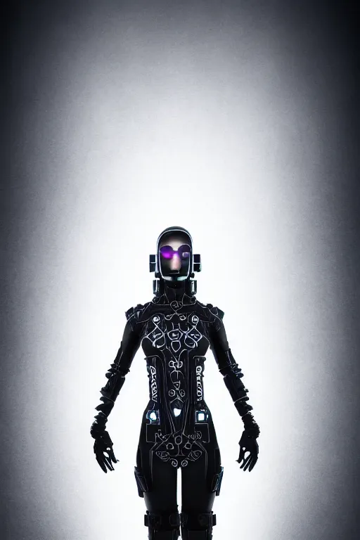 Image similar to beautifull cyberpunk woman model, wearing organic ceramic fractal armor, luxury materials, symmetrical, cinematic, elegant, professional studio light, real dlsr photography, sharp focus, 4 k, ultra hd, sense of awe, high fashion