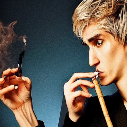 Image similar to a photo of xqc smoking a cigarrette, high level of coherency