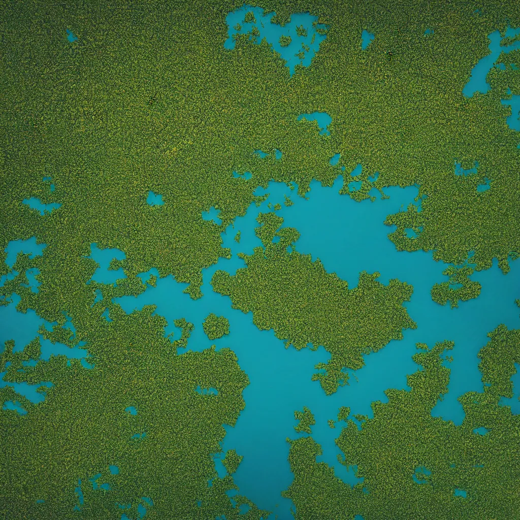Image similar to ariel view of lake, shaped like a map of lithuania, very detailed, 4 k, award winning photography