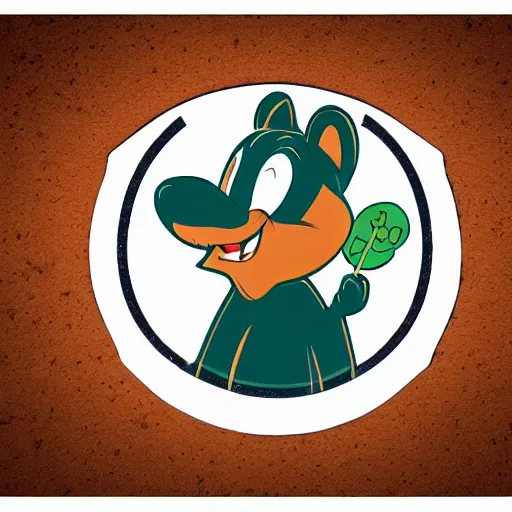 Prompt: logo for theme park involving anthropomorphic happy pine marten mascot, old disney cartoon style
