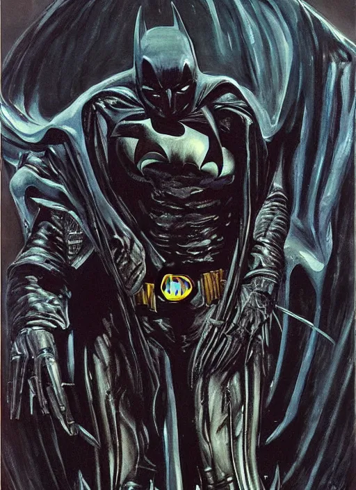 Image similar to batman, necronom v, painting by h. r. giger,